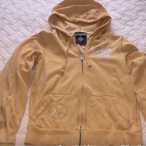 Victoria’s Secret Pink Y2k hoodie Love Peace Heart Gemstones zipper pockets Sz M